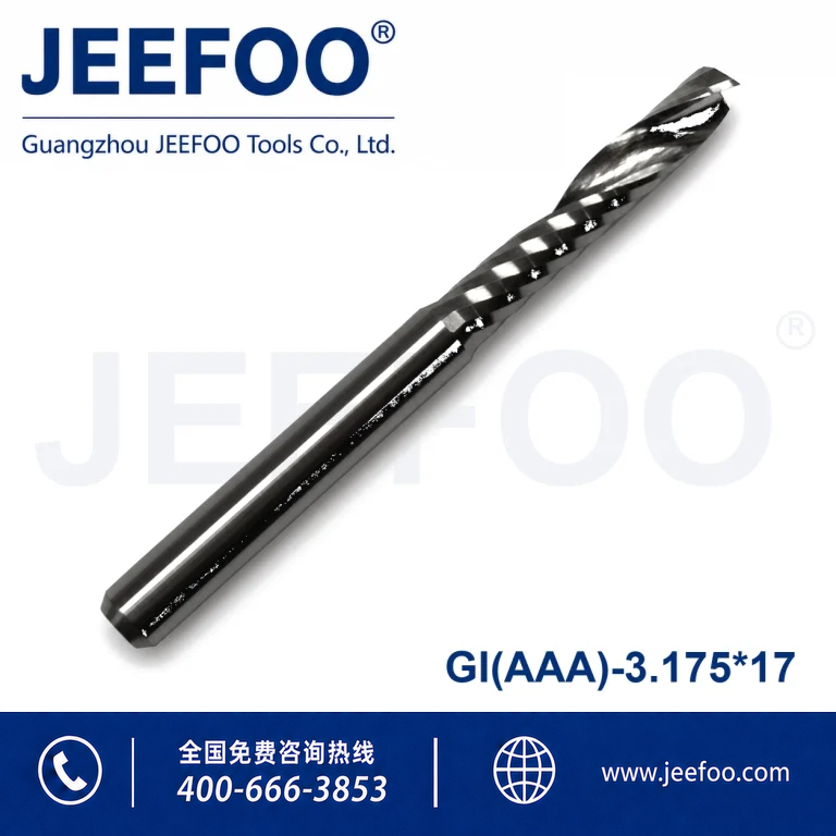 3.175x17 Premium AAA One Spiral Flute Tungsten Carbide End Mill, High Gloss Smooth Cutting CNC Milling Tool for Acrylic Board Processing product image